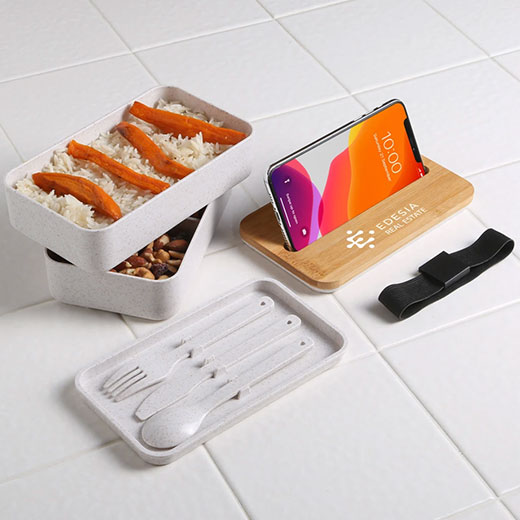 Bento box avec couvercle en bambou naturel pour cadeaux d'entreprise écoresponsables