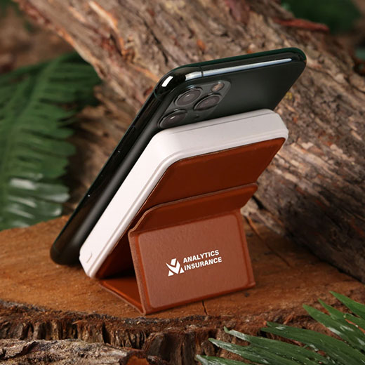 Powerbank sans fil écoresponsable en faux cuir et ABS recyclés pour cadeaux corporatifs